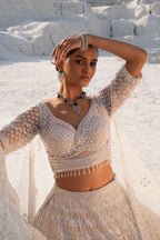 Nude Pearl Embroidered Bridal Lehenga