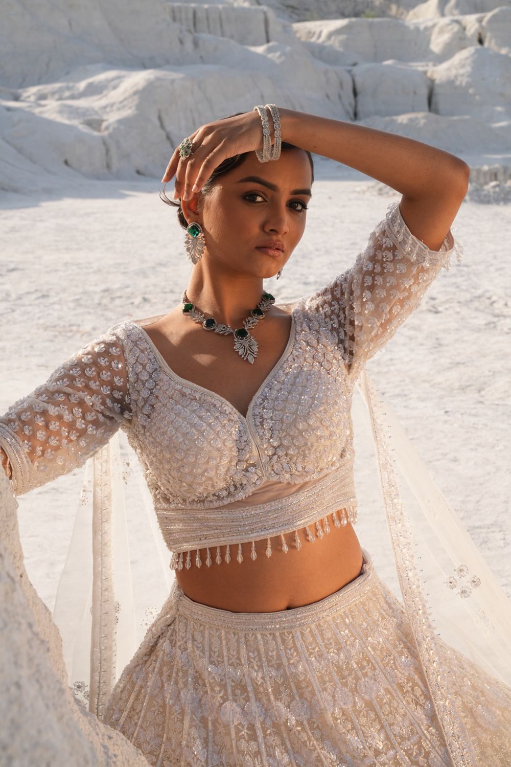 Nude Pearl Embroidered Bridal Lehenga