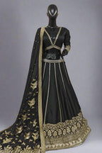 Elegant magenta silk lehenga choli with intricate golden zari and sequin embroidery work