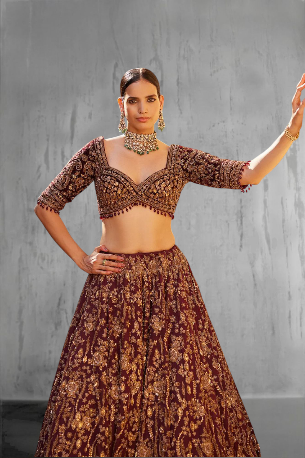 Regal Red bridal hand Zardosi embroidered lehenga choli