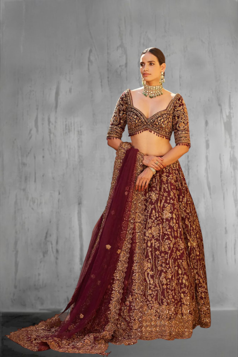 Regal Red bridal hand Zardosi embroidered lehenga choli Main image