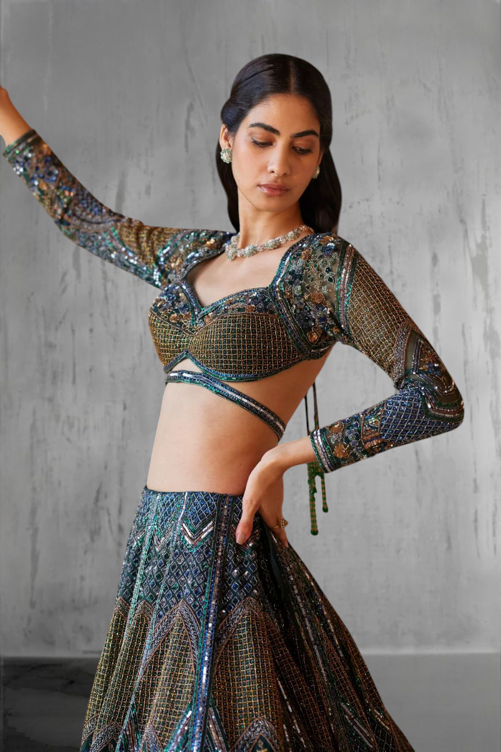 Mesmerising Blue hand Sequins lehenga