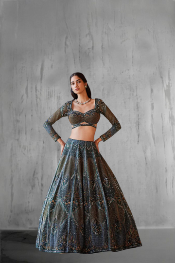 Mesmerising Blue hand Sequins lehenga