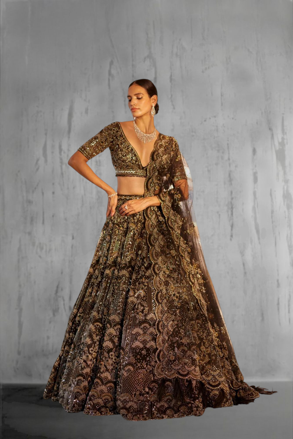 Hand embroidered Zari work Lehenga