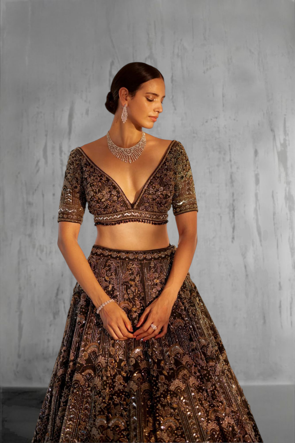 Hand embroidered Zari work Lehenga