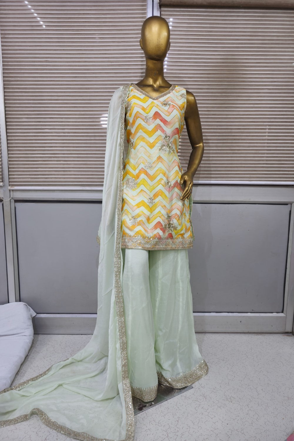 Elegant Colorful sharara set with soft net dupatta Secondary image