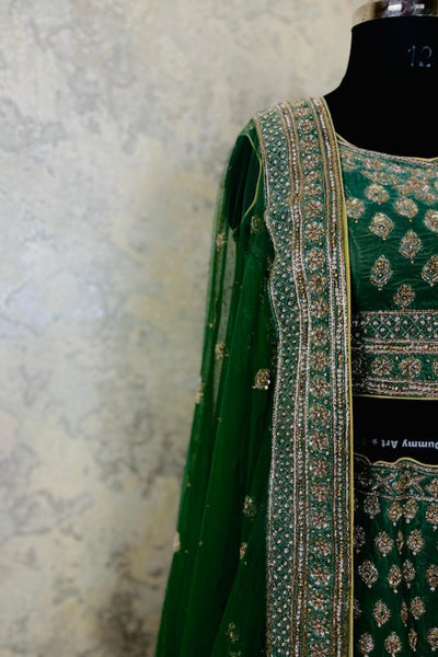 Green Silk Embroidery Zari  Lehenga Set