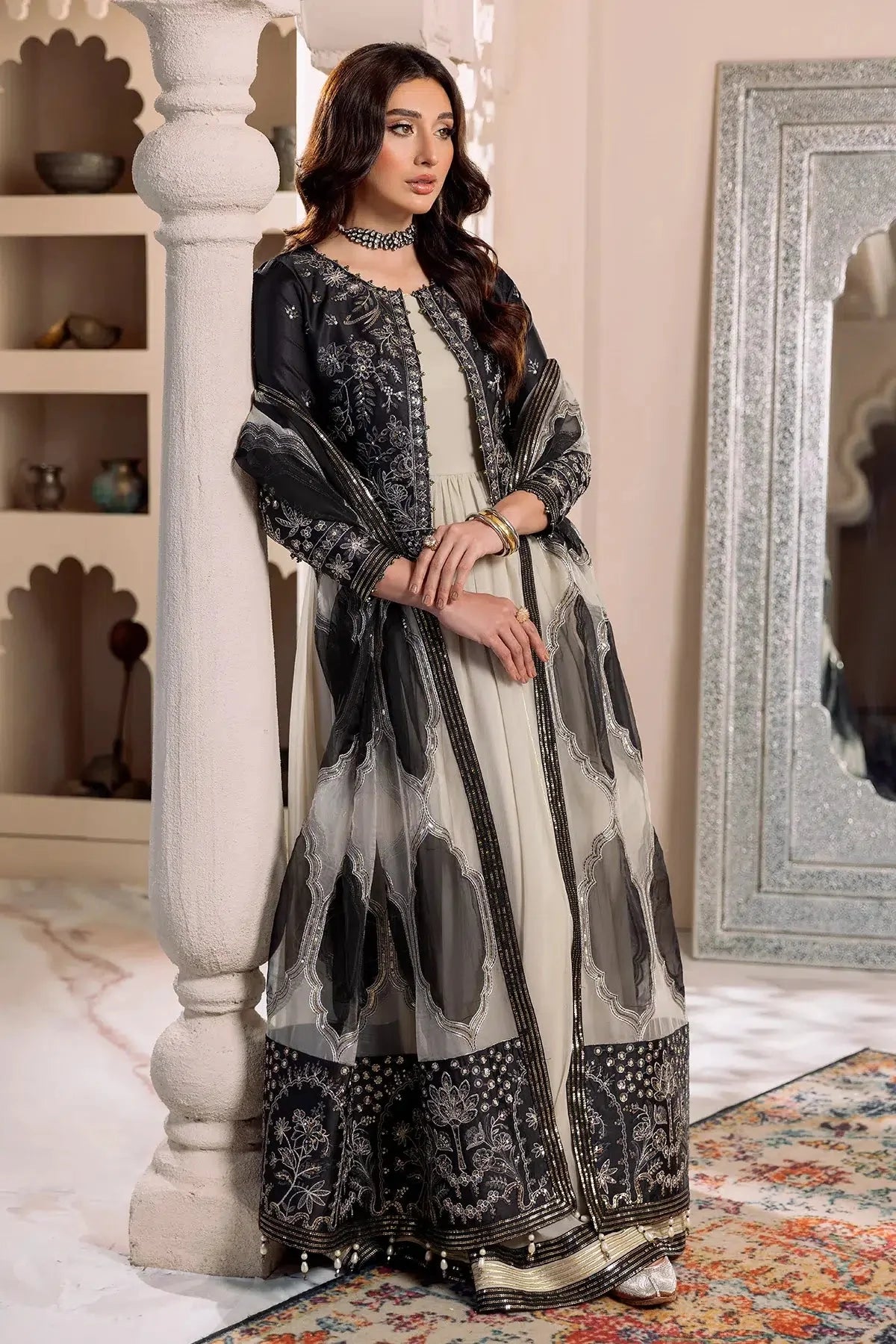 Alizeh | Formals Collection | Offwhite Black 4 piece - RTW1016