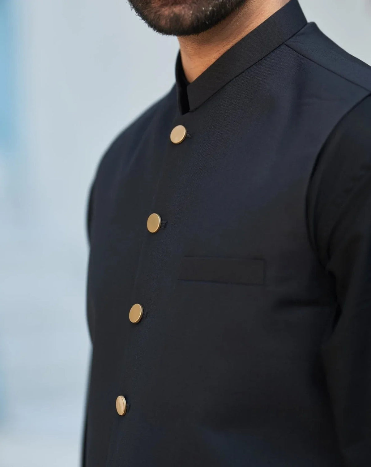 Black Kurta Trouser with Suiting Waistcoat - Round Cut - Men