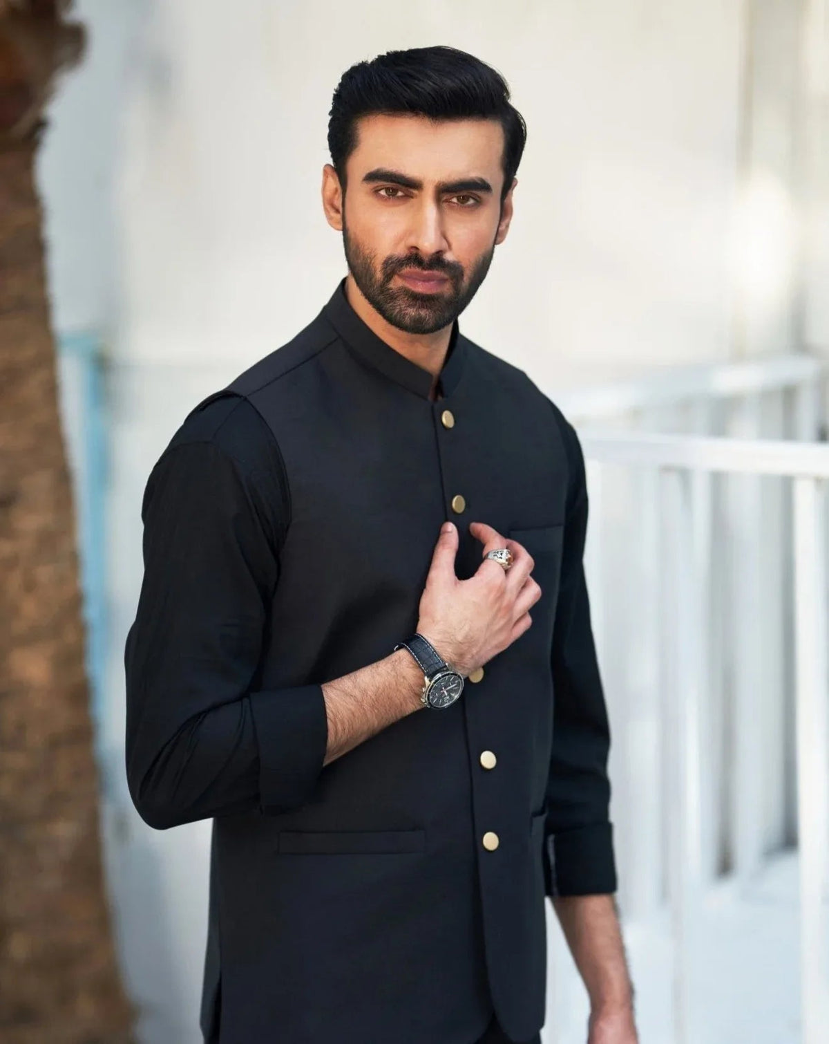 Black Kurta Trouser with Suiting Waistcoat - Round Cut - Men