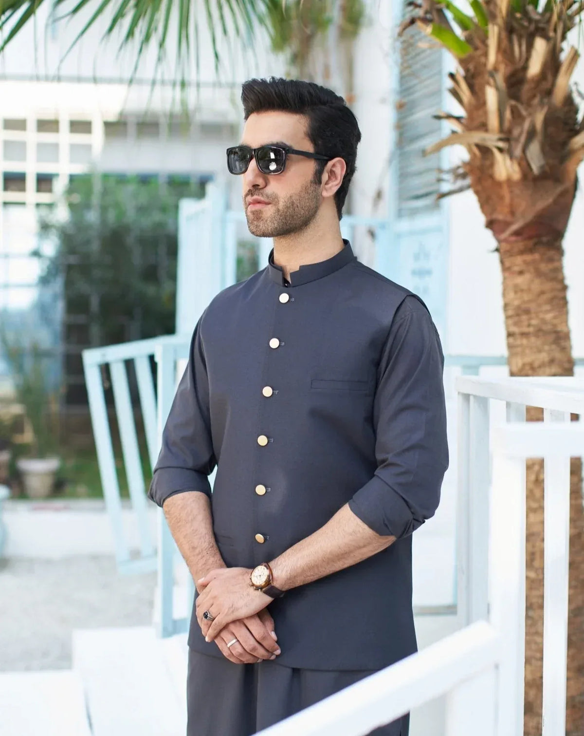 Charcoal Grey Suiting Waistcoat - Round Cut - Men