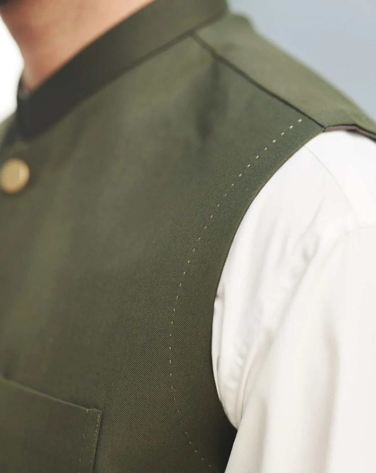 Army Green Suiting Waistcoat - Round Cut - Men