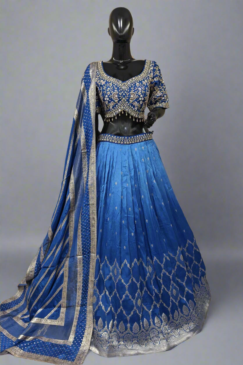 Dual shaded elegant banarasi lehenga with heavy hand embroidery