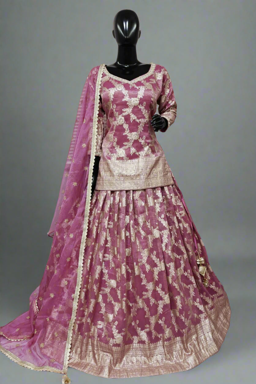 Classy Banarasi lehenga with long top