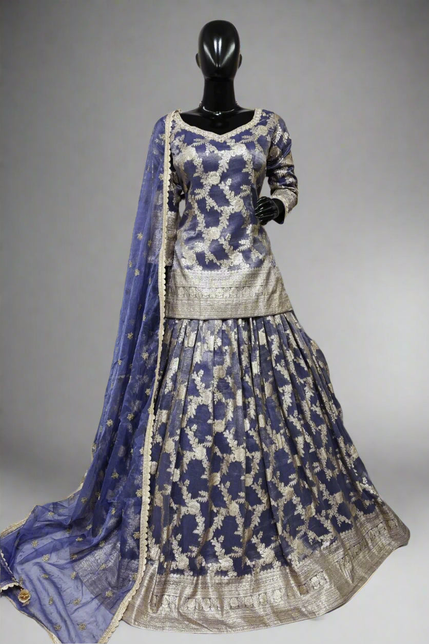 Classy Banarasi lehenga with long top