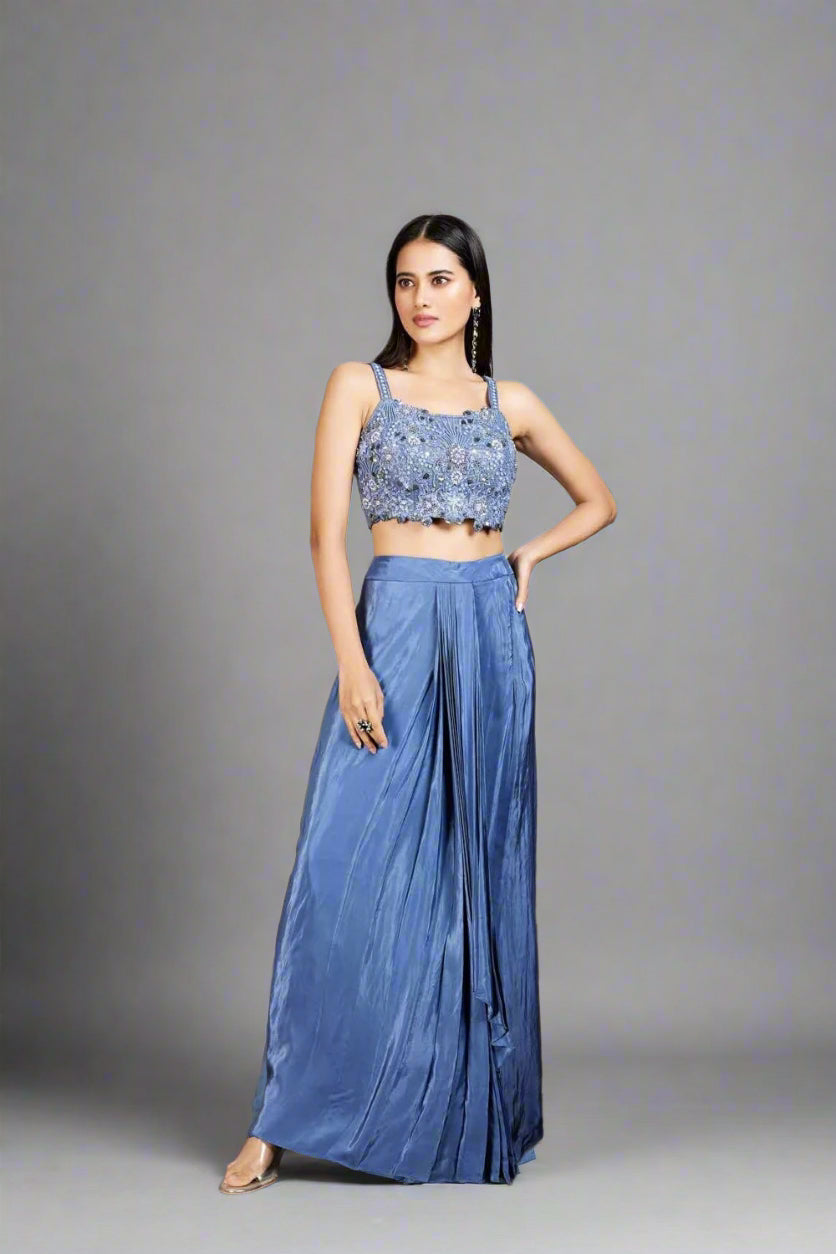Chic sky blue co-ord set with sequin embroidery
