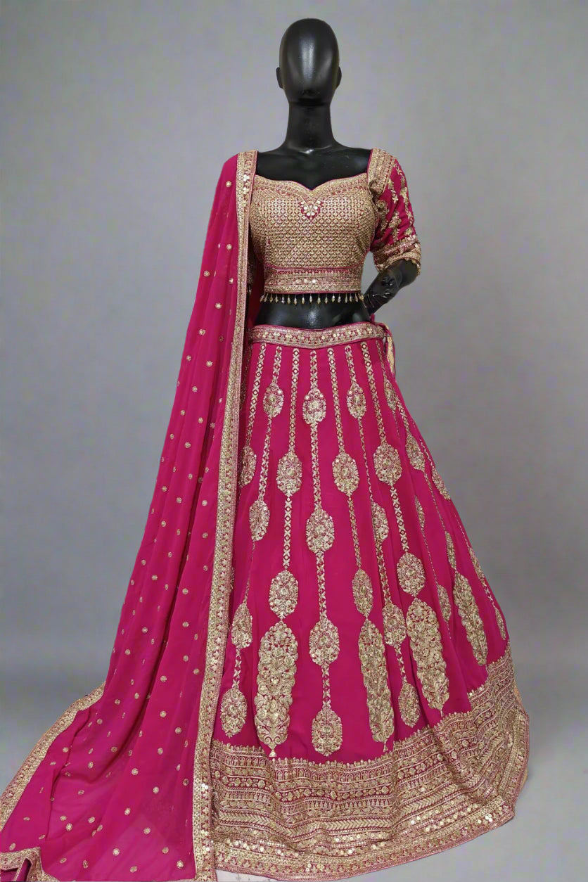 Pink Gold and zari work lehenga