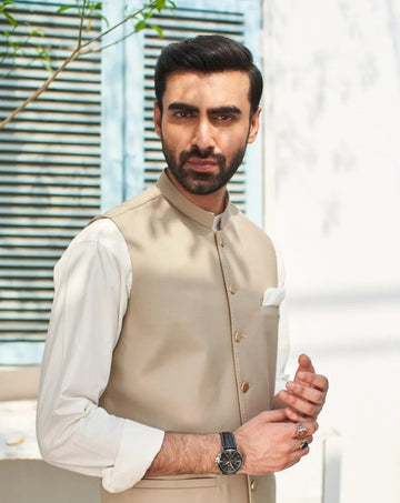 Beige Suiting Waistcoat - Round Cut - Men