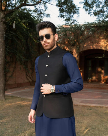 Black Opal Suiting Waistcoat - Round Cut - Men