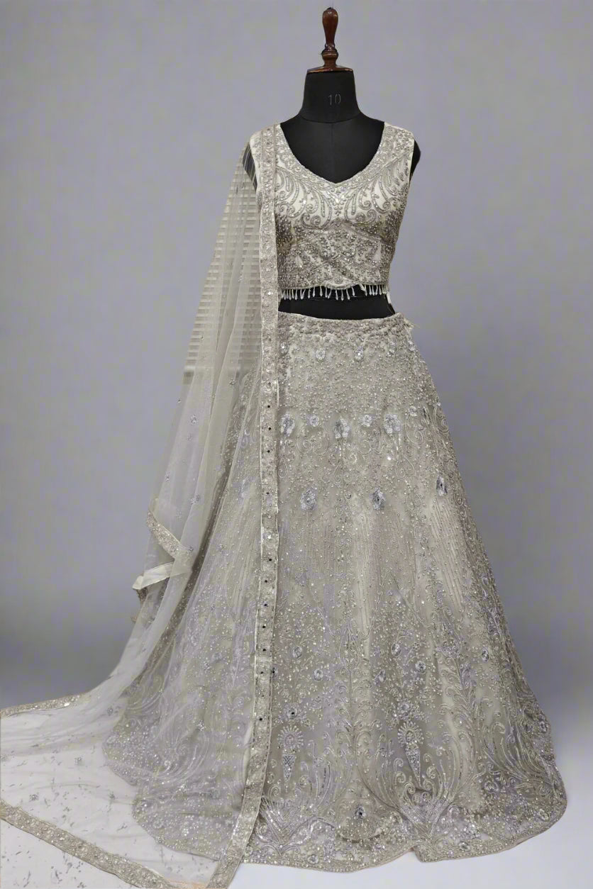 Classy off white pearl and sequins embellished blouse work