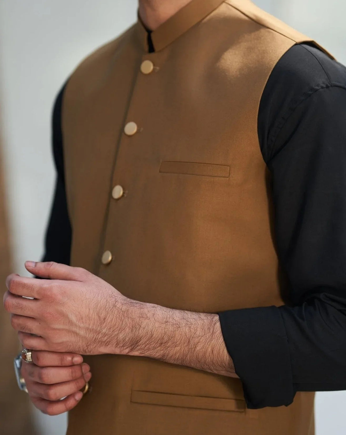 Camel Suiting Waistcoat - Round Cut - Men