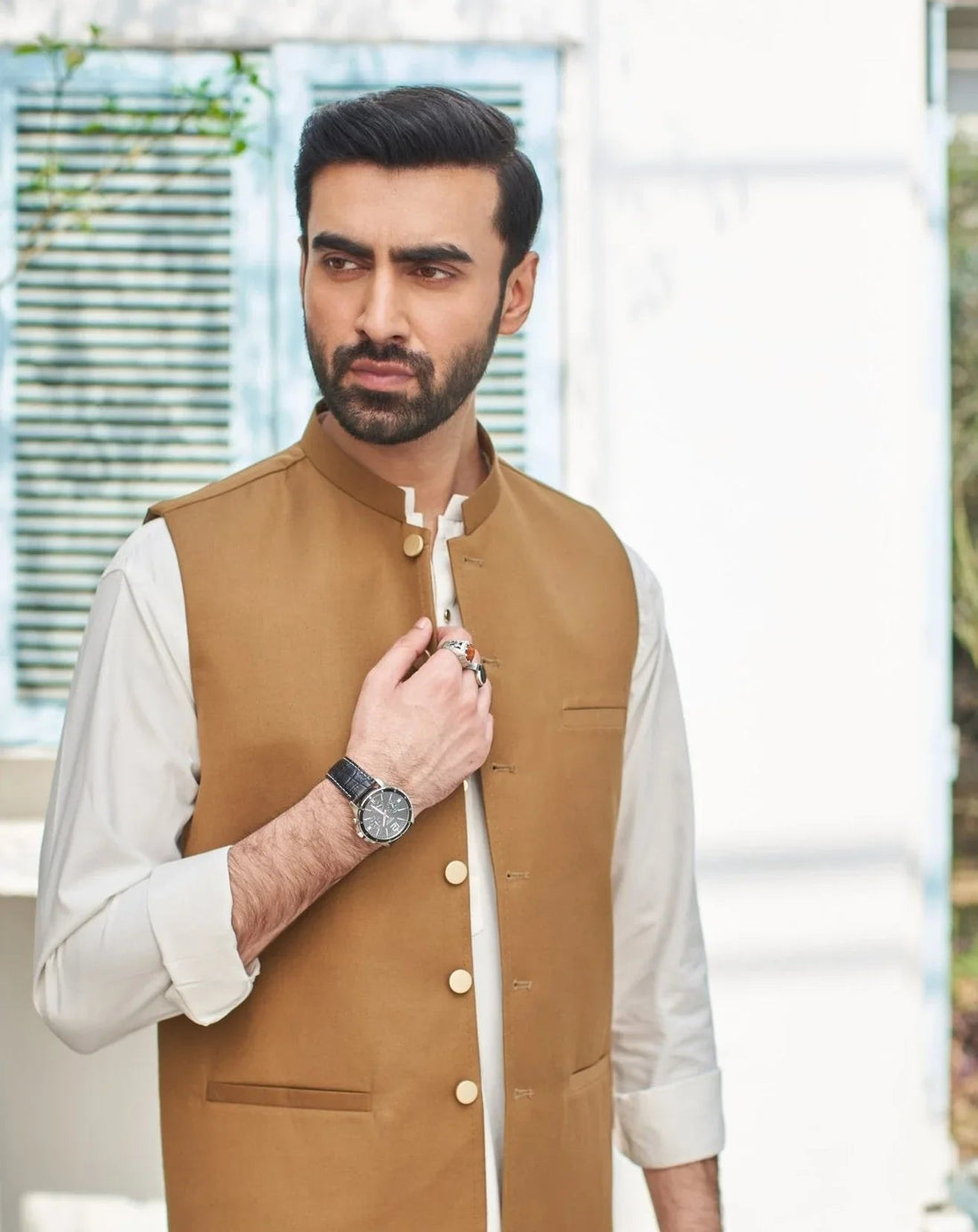 Camel Suiting Waistcoat - Round Cut - Men