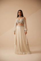 Full sleeves Ivory lehenga with sequins and cutdana work