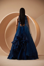 Electric blue lehenga with sequins and pearl detailing