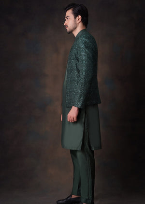 House Of Arsalan Iqbal Emerald Green Front open Prince Jacket.