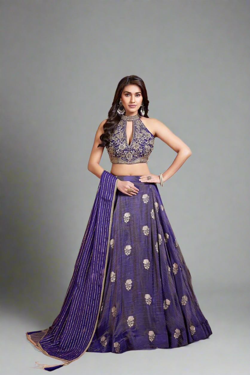 Embrace royalty in this deep purple lehenga Main image