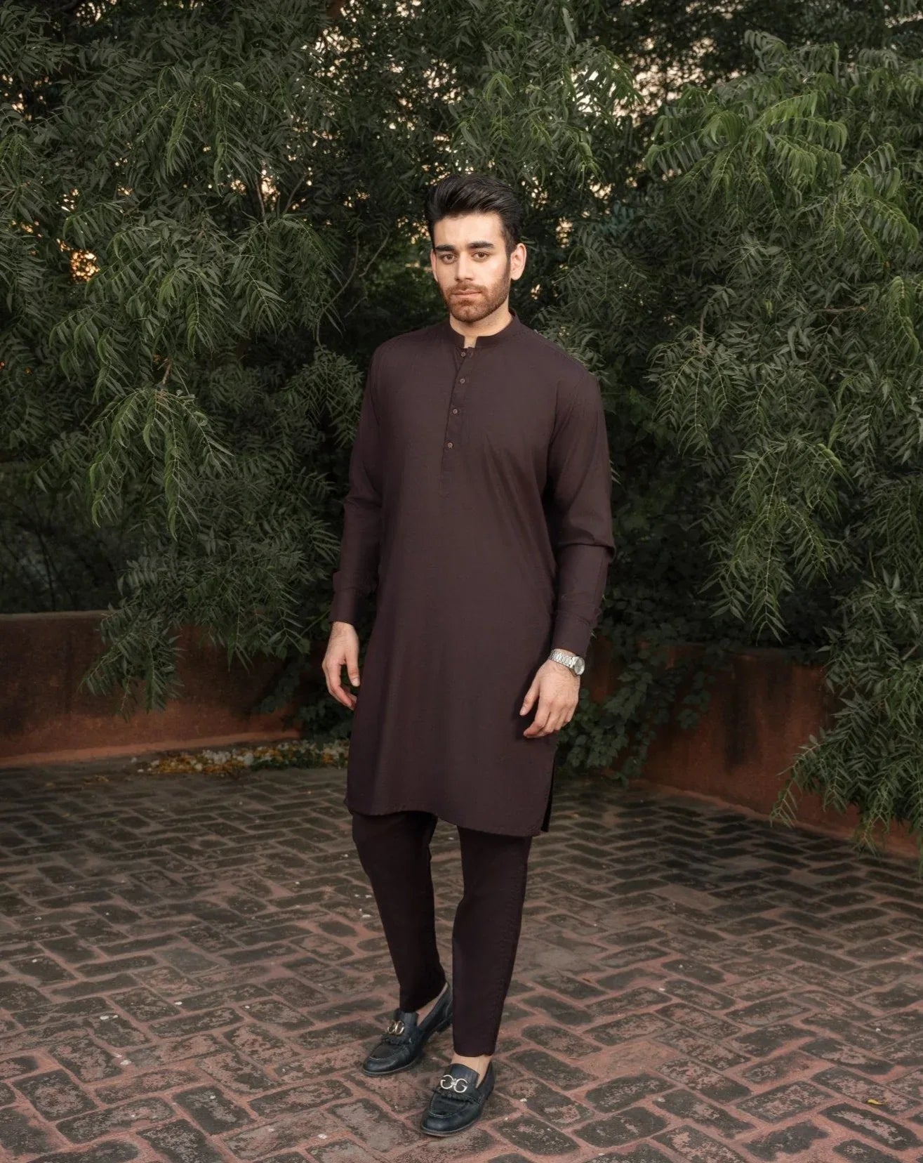 Dark Brown Kurta Trouser/Shalwar - Men
