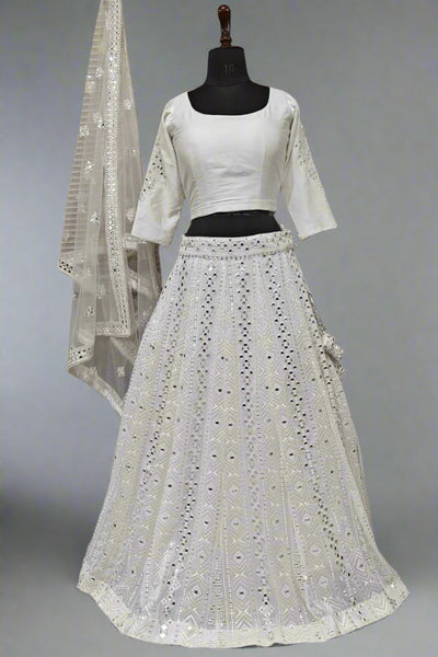 Iceblue chikenkari blue lehenga with thread work