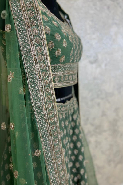 Green Silk Embroidery Zari  Lehenga Set