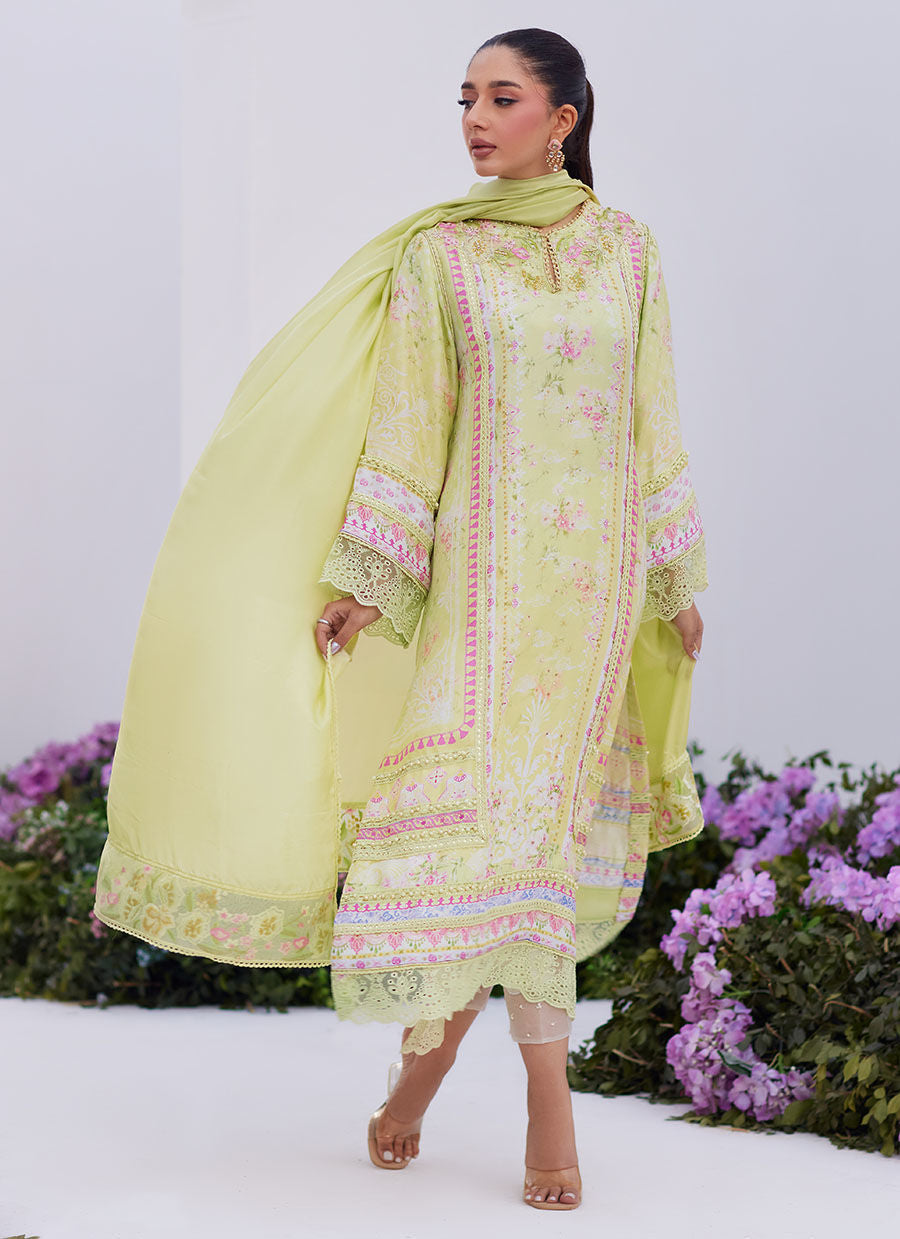 Farah Talib Aziz | Zaza Prints 24 | KELLY LIME SHIRT AND DUPATTA