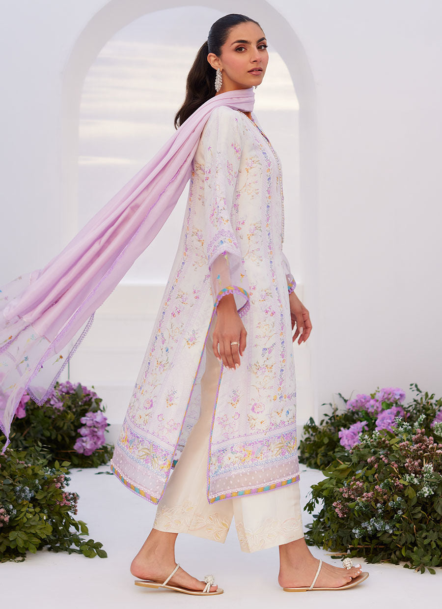 Farah Talib Aziz | Zaza Prints 24 | THISTLE LILAC SHIRT AND DUPATTA