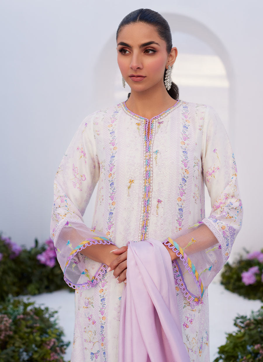Farah Talib Aziz | Zaza Prints 24 | THISTLE LILAC SHIRT AND DUPATTA