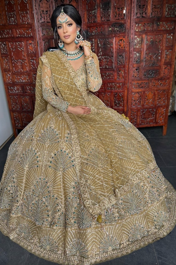 Golden Bridal Lehenga with Heavy Embroidery