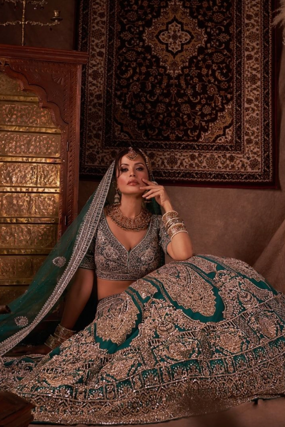 Golden on Green Stunning Bridal Lehenga