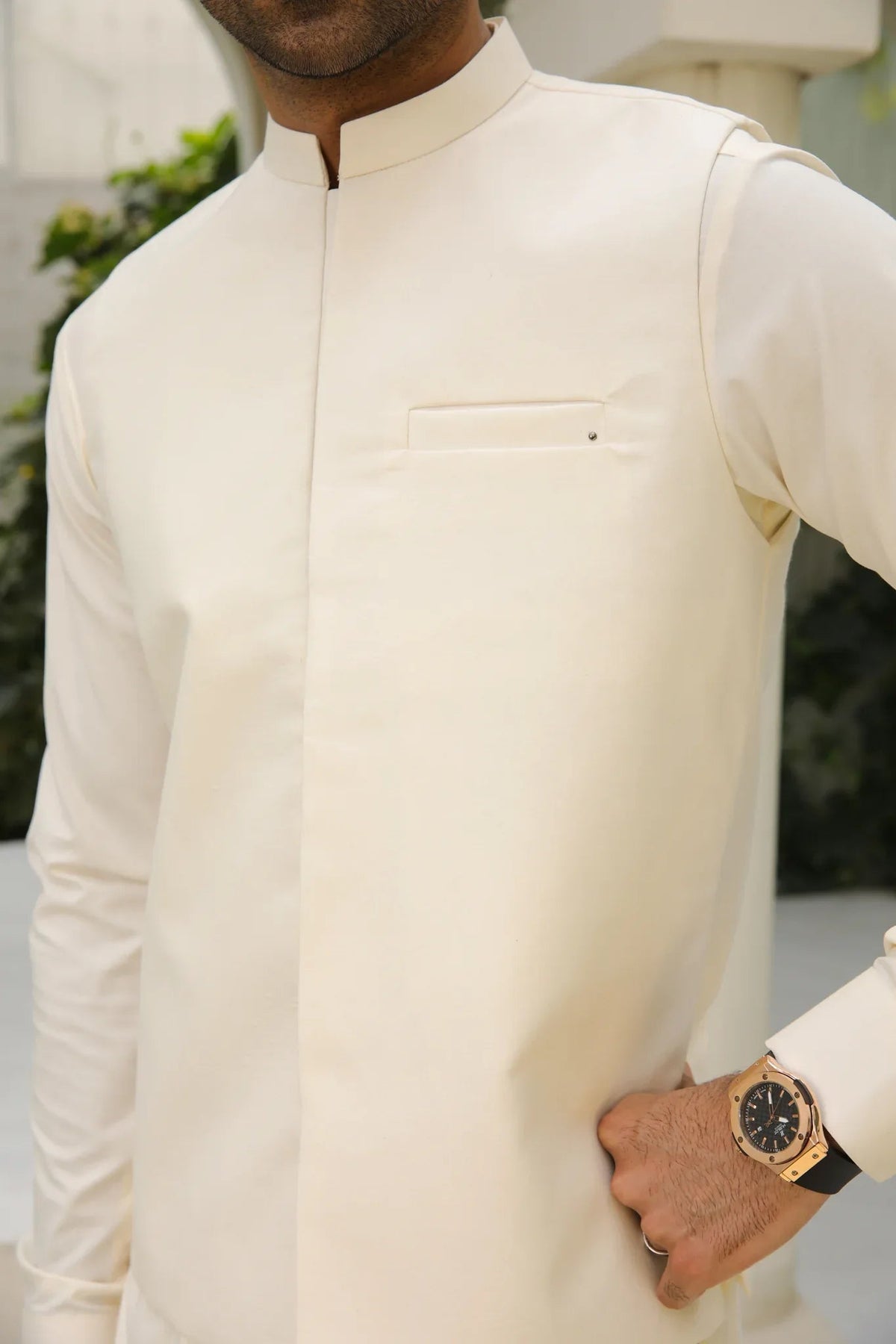 Bosky White Kameez Shalwar with Blended Waistcoat - Men