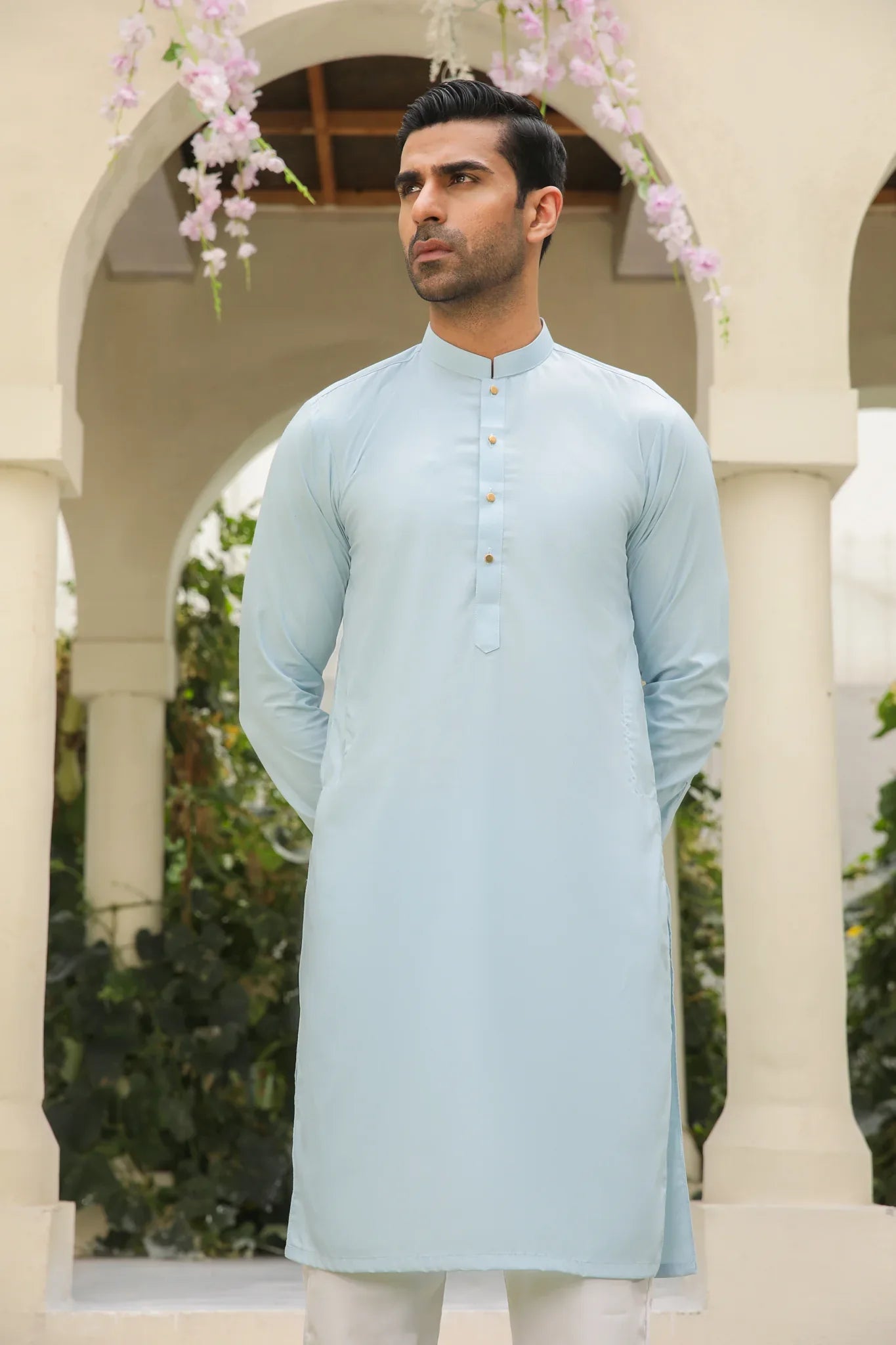 Sky Blue Kurta with White Trouser - Men