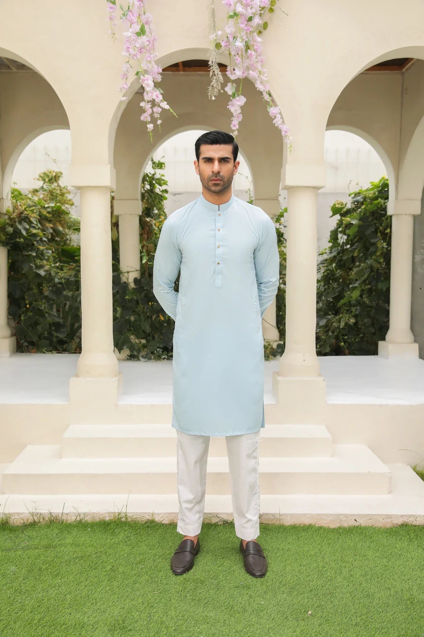 Sky Blue Kurta with White Trouser - Men