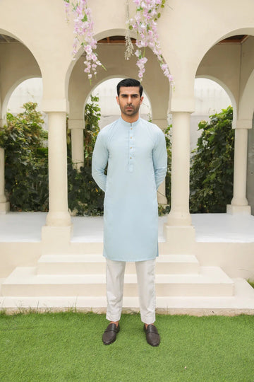 Sky Blue Kurta with White Trouser - Men