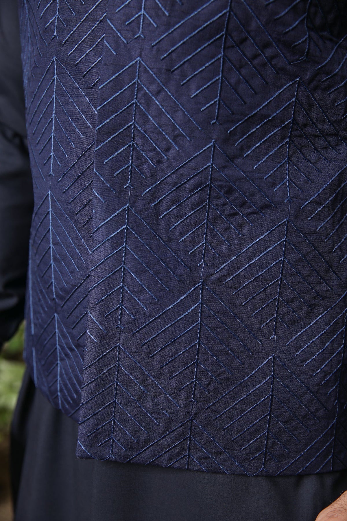 Navy Blue Kurta Trouser with Embroidered Waistcoat - Men