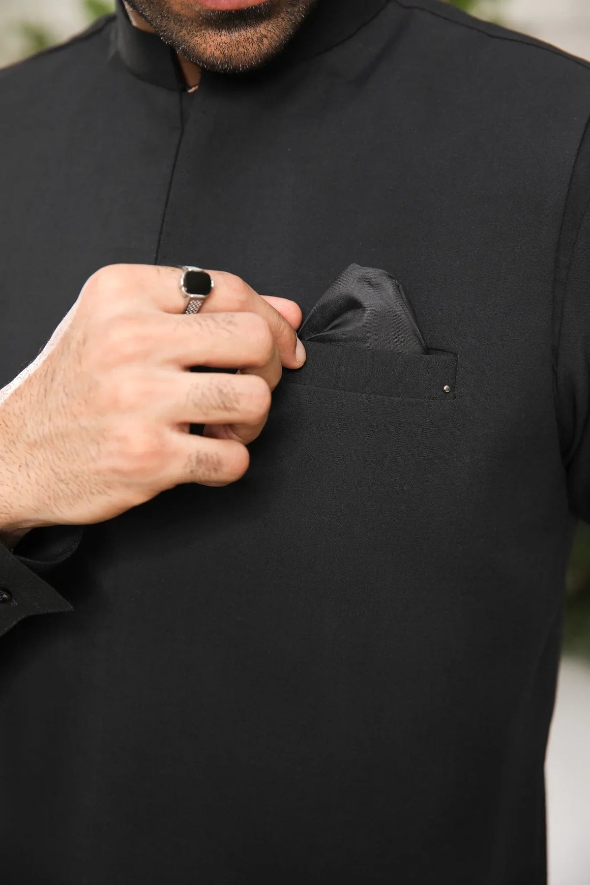 Midnight Black Kameez Shalwar with Blended Waistcoat - Men