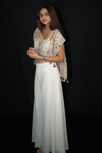 Ivory Embellished Crop top palazzo set with Georgette