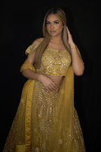 Yellow Net Lehenga Set with Silver Thread Work
