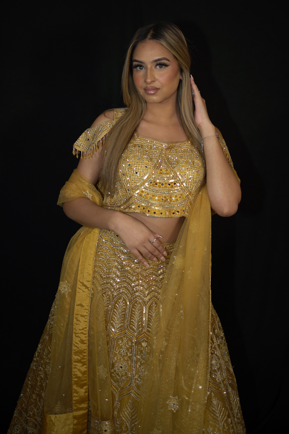 Yellow Net Lehenga Set with Silver Thread Work
