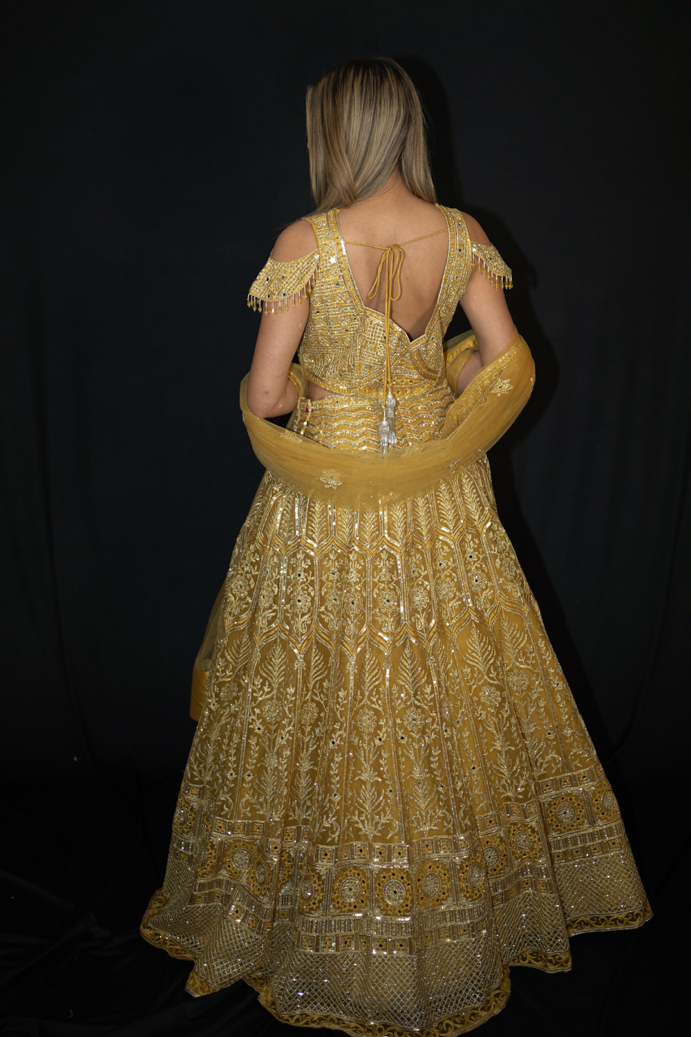 Yellow Net Lehenga Set with Silver Thread Work