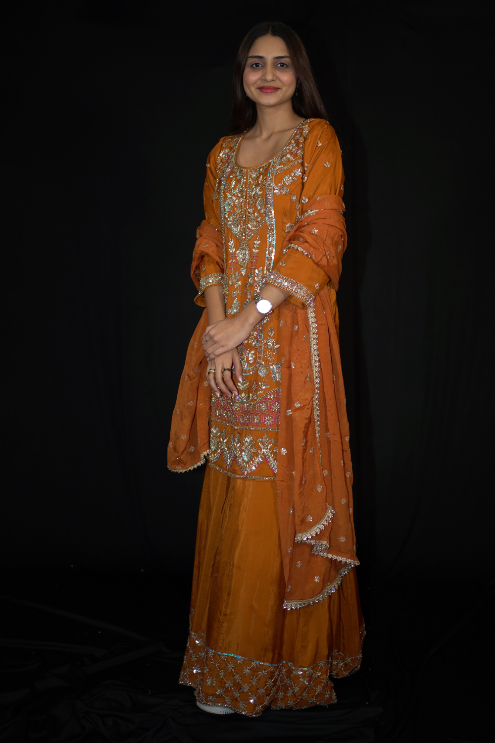 Orange Sharara Suit with Embroidery Main image