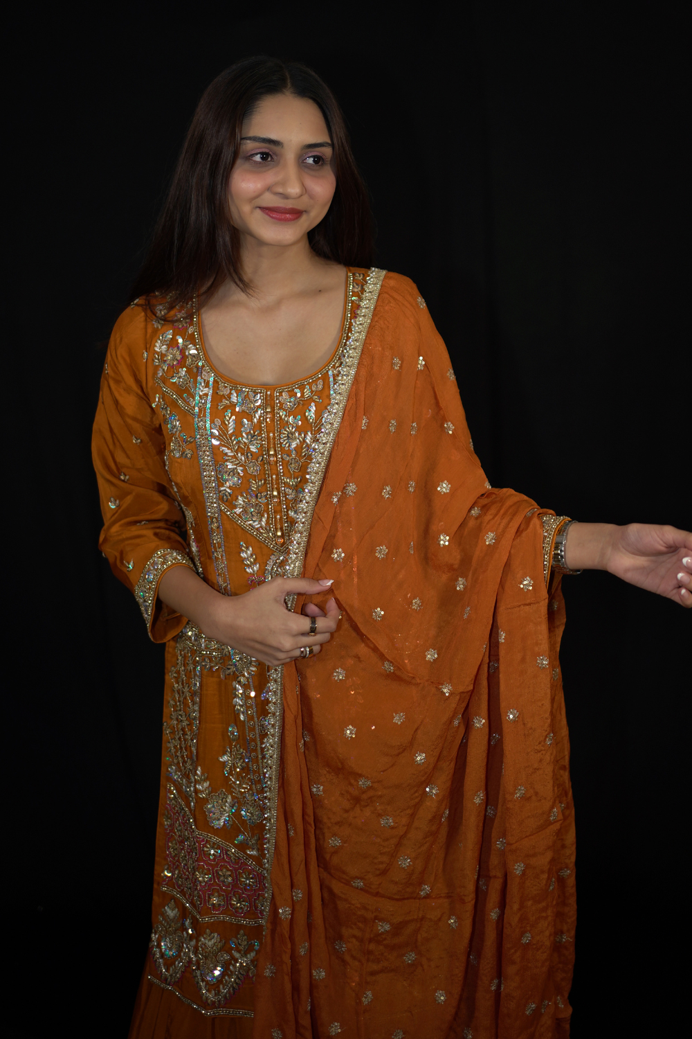 Orange Sharara Suit with Embroidery Secondary image